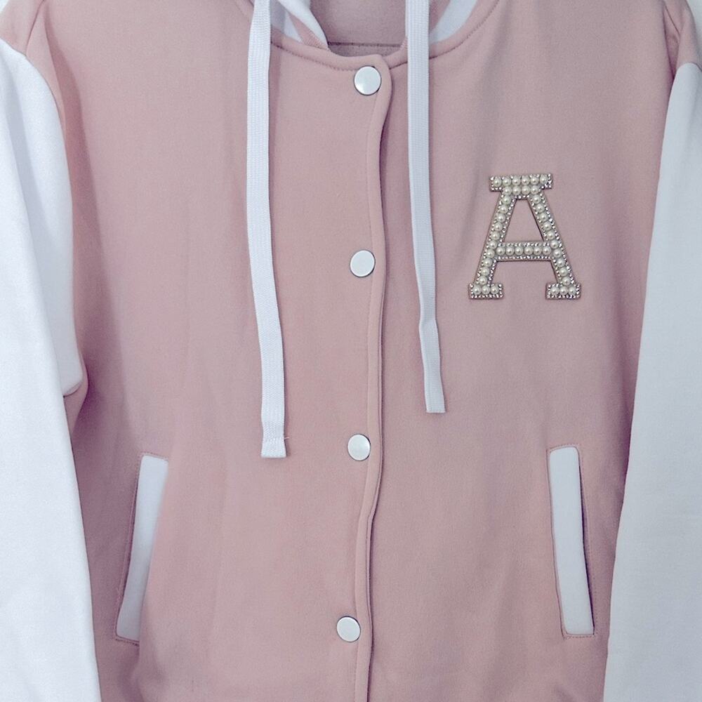 Pink & White Bomber Jacket with Embellished 'A' Accent